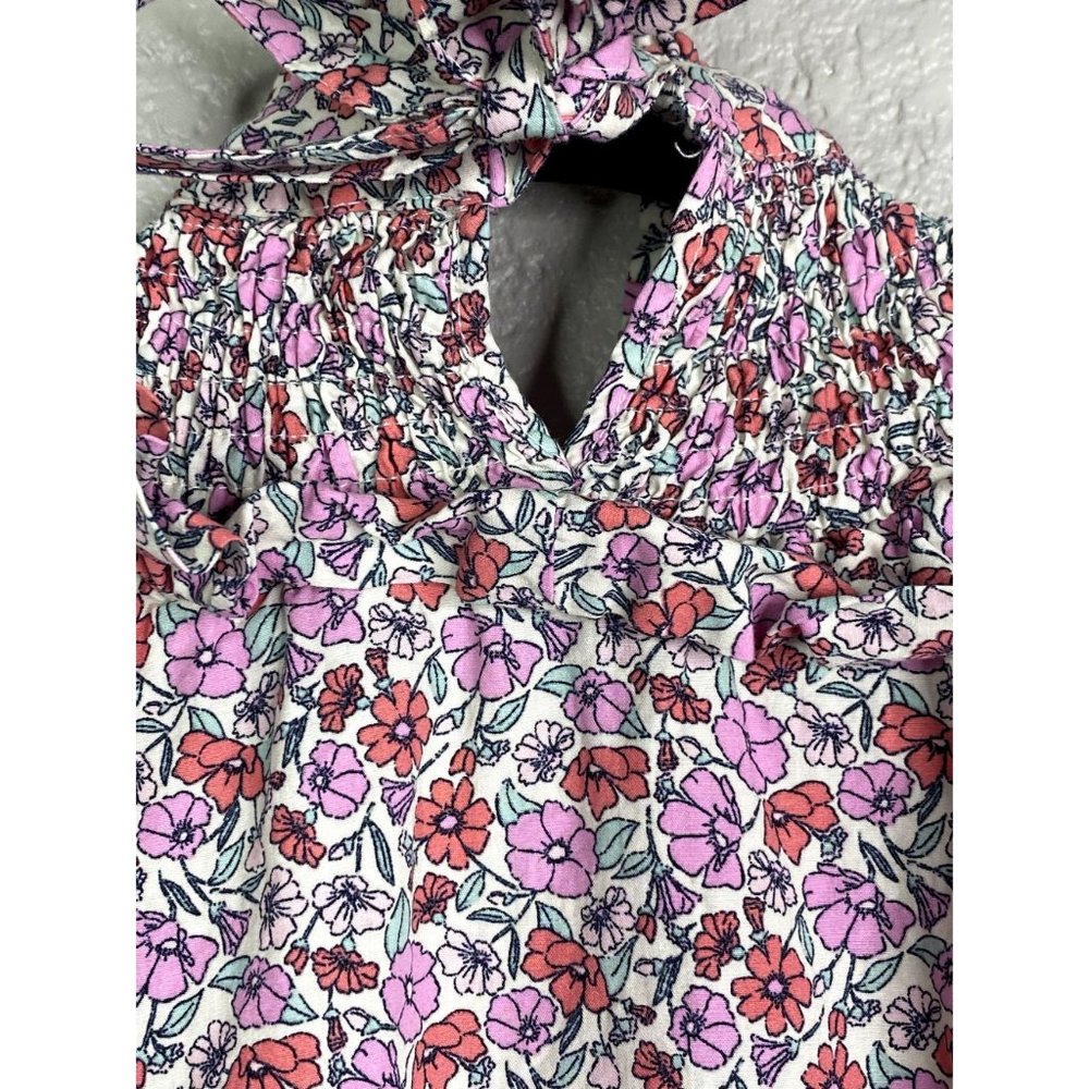 ZARA Cotton Smock Ruffle Floral Print Poplin Blouse Shortsleeve Elastic S Pink - Picture 10 of 12